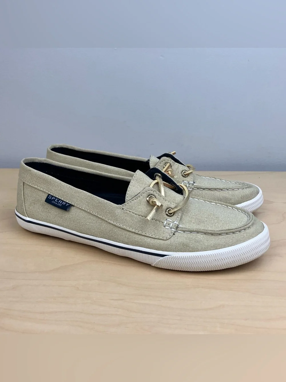 Sperry Top-Sider Women’s Size 8.5 Lounge Away Beige Gold Slip On Boat Shoes